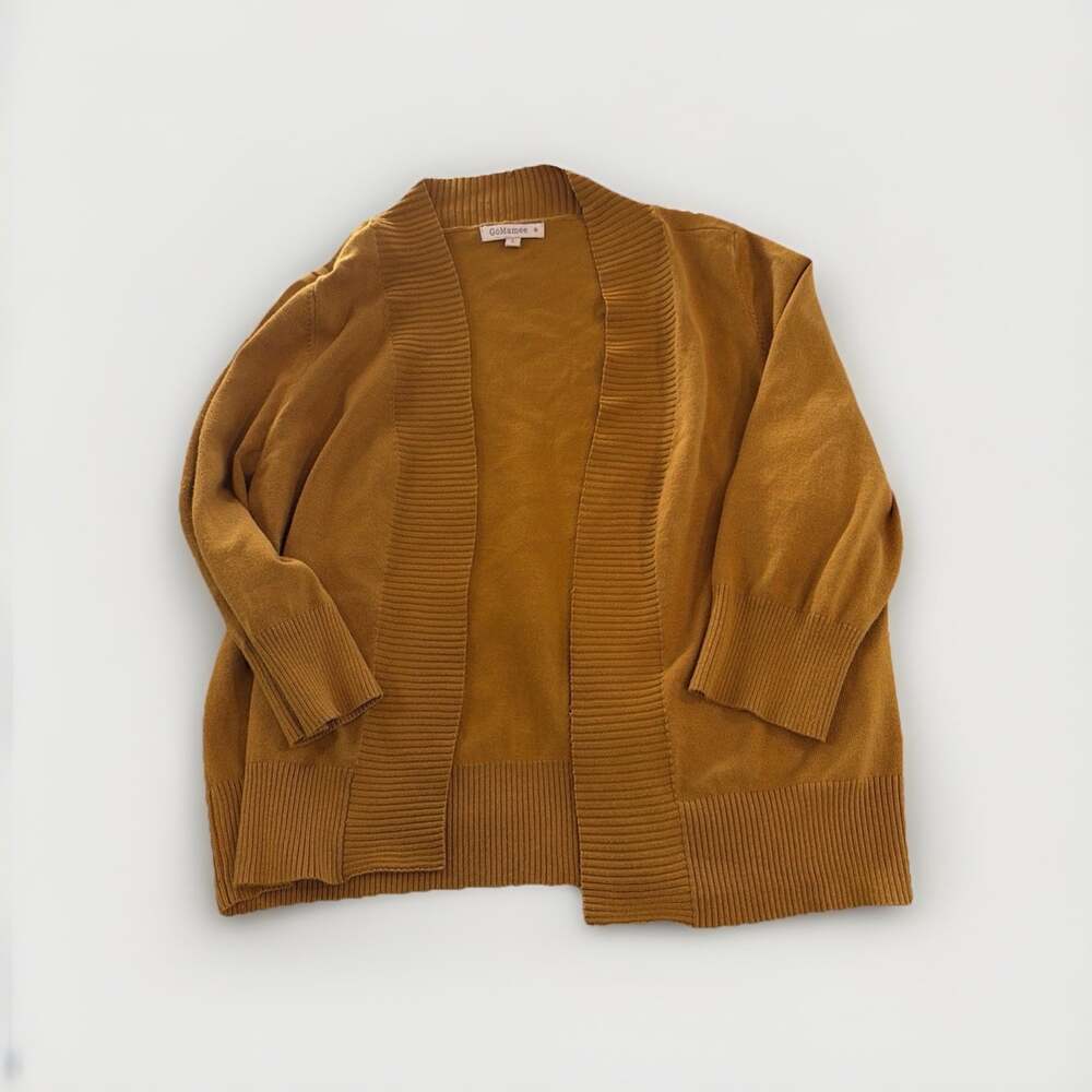 Ochre Yellow Cardigan Preppy,  3/4 Sleeves Boho Cottage Core L